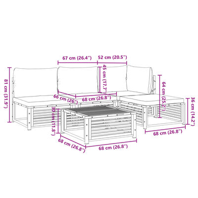 vidaXL Set Divano da Giardino 5 pz con Cuscini Legno Massello Acacia