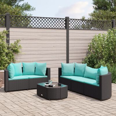 vidaXL Set Divano da Giardino 6 pz con Cuscini Nero in Polyrattan