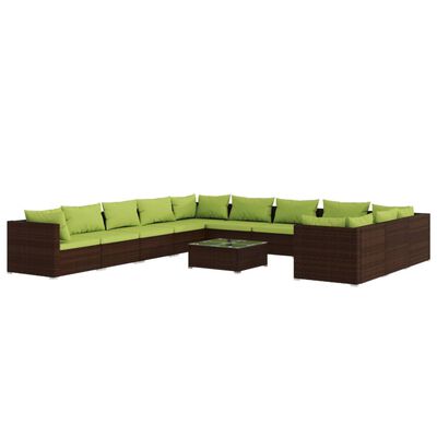 vidaXL Set Divani da Giardino 12 pz con Cuscini in Polyrattan Marrone