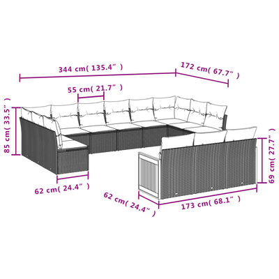 vidaXL Set Divano da Giardino 13 pz con Cuscini Beige in Polyrattan