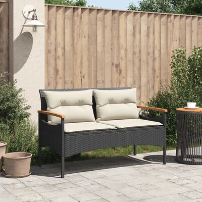 vidaXL Panchina da Giardino con Cuscini 116x62,5x74 cm Nera Polyrattan