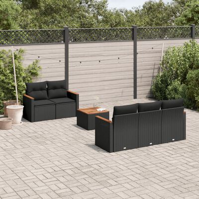 vidaXL Set Divano da Giardino 6 pz con Cuscini Nero in Polyrattan