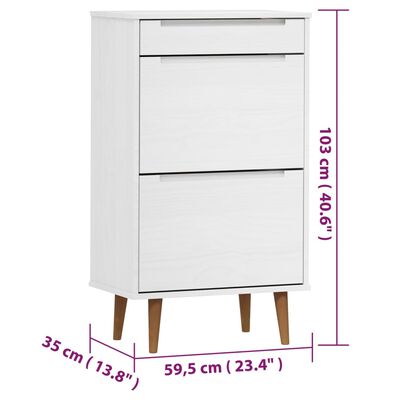 vidaXL Scarpiera MOLDE Bianca 59,5x35x103 cm in Legno Massello di Pino