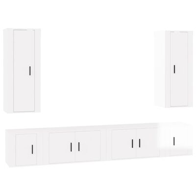 vidaXL Set di Mobili Porta TV 6 pz Bianco Lucido in Legno Multistrato