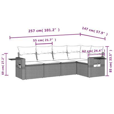 vidaXL Set Divano da Giardino 5 pz con Cuscini Marrone in Polyrattan