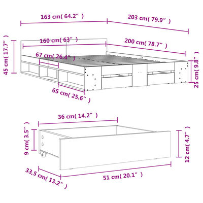 vidaXL Giroletto Cassetti Grigio Sonoma 160x200 cm Legno Multistrato