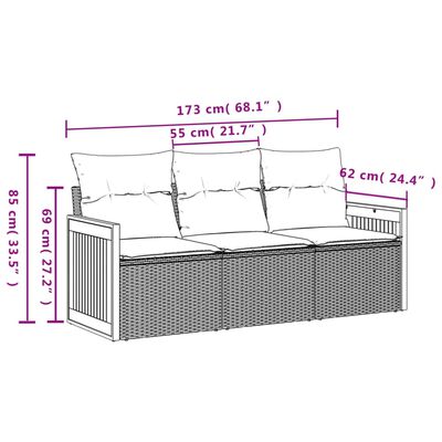 vidaXL Set Divano da Giardino 3 pz con Cuscini Beige in Polyrattan