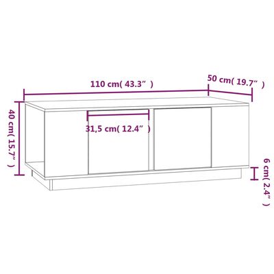 vidaXL Tavolino da Salotto 110x50x40 cm in Legno Massello di Pino