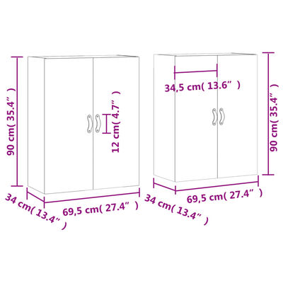 vidaXL Mobili a Parete 2 pz Bianchi 69,5x34x90 cm