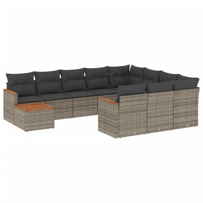 vidaXL Set Divani da Giardino 11 pz con Cuscini in Polyrattan Grigio