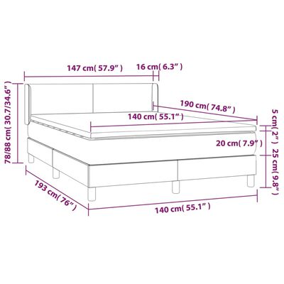 vidaXL Giroletto a Molle con Materasso Nero 140x190 cm in Velluto