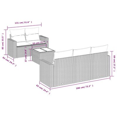 vidaXL Set Divano da Giardino 6 pz con Cuscini Nero in Polyrattan