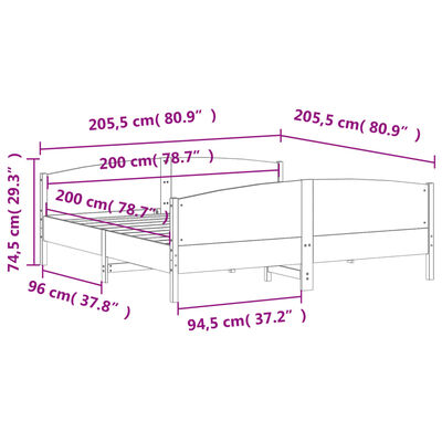 vidaXL Giroletto senza Materasso 200x200 cm in Legno Massello di Pino