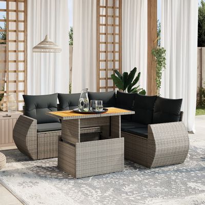 vidaXL Set Divano da Giardino 6 pz con Cuscini Grigio in Polyrattan