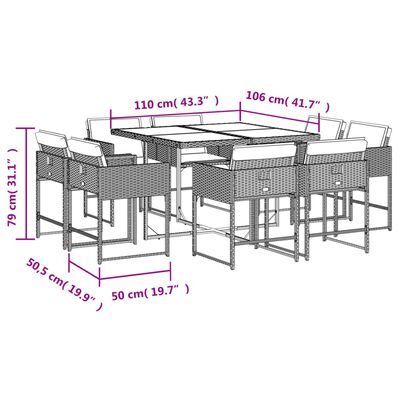 vidaXL Set Pranzo da Giardino 9pz con Cuscini Grigio Chiaro Polyrattan