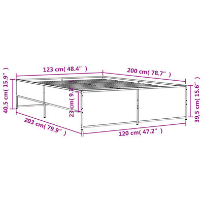 vidaXL Giroletto Grigio Sonoma 120x200 cm in Legno Multistrato Metallo