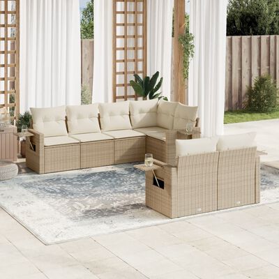 vidaXL Set Divani da Giardino 7 pz con Cuscini Beige in Polyrattan