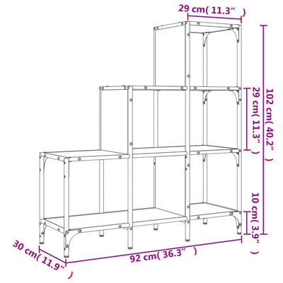 vidaXL Libreria Rovere Fumo 92x30x102 cm Legno Multistrato e Metallo