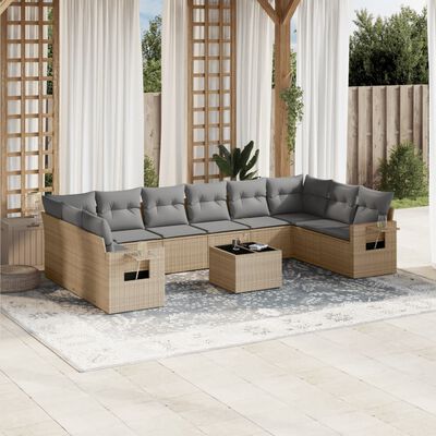 vidaXL Set Divani da Giardino 11 pz con Cuscini Beige in Polyrattan