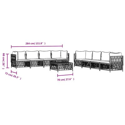 vidaXL Set Salotto da Giardino 9 pz con Cuscini in Acciaio Bianco