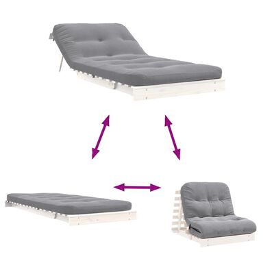 vidaXL Divano Letto Futon con Materasso Bianco 80x206x11cm Legno Pino