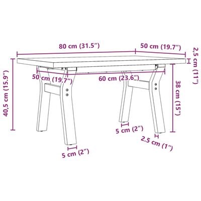 vidaXL Tavolino Salotto Telaio a Y 80x50x40,5 cm Legno Pino e Acciaio