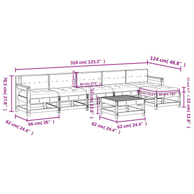 vidaXL Set Divani da Giardino 7pz con Cuscini in Legno Massello Grigio