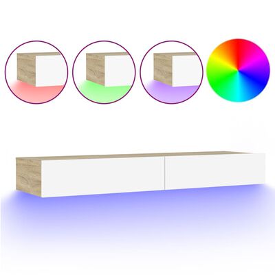 vidaXL Mobile TV con Luci LED Bianco e Rovere Sonoma 120x35x15,5 cm