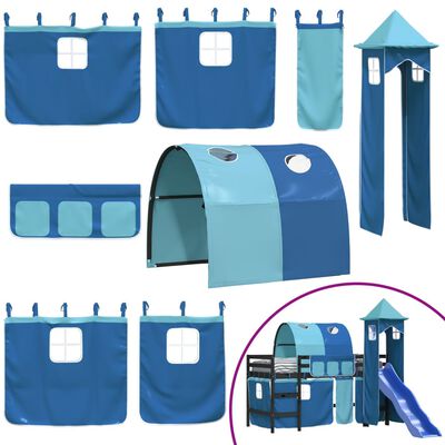 vidaXL Letto a Soppalco con Torre Bambini Blu 90x200cm Massello Pino