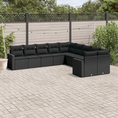 vidaXL Set Divani da Giardino 10pz con Cuscini in Polyrattan Nero