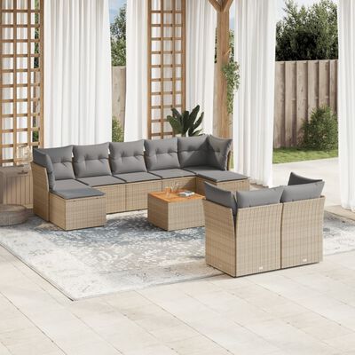 vidaXL Set Divano da Giardino 10 pz con Cuscini Beige in Polyrattan