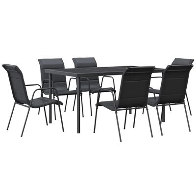 vidaXL Set da Pranzo da Giardino 7 pz Nero in Acciaio e Textilene