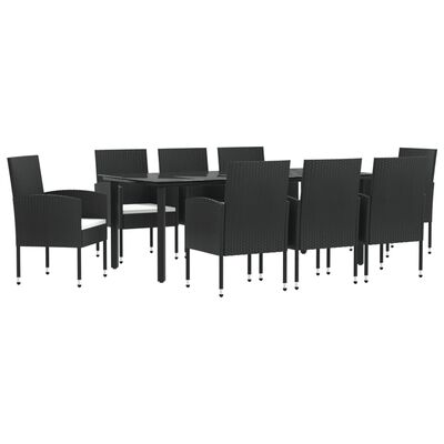 vidaXL Set da Pranzo da Giardino 9 pz Nero in Polyrattan e Acciaio