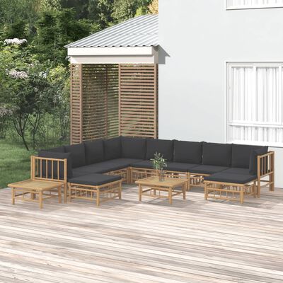 vidaXL Set Salotto da Giardino 12pz con Cuscini Grigio Scuro Bambù