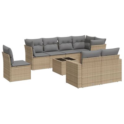 vidaXL Set Divano da Giardino 9 pz con Cuscini Beige in Polyrattan