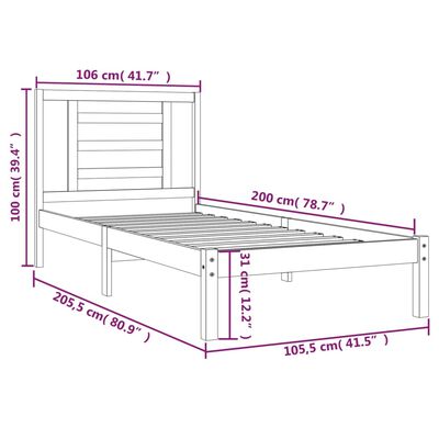 vidaXL Giroletto Nero in Legno Massello di Pino 100x200 cm