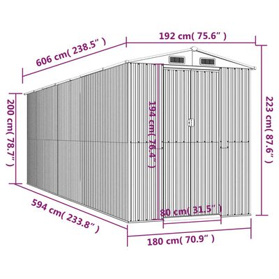 vidaXL Capanno da Giardino Marrone Scuro 192x606x223cm Acciaio Zincato