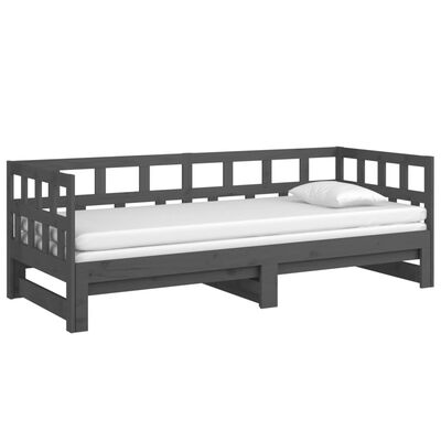 vidaXL Dormeuse Estraibile Grigia Legno Massello di Pino 2x(90x200) cm