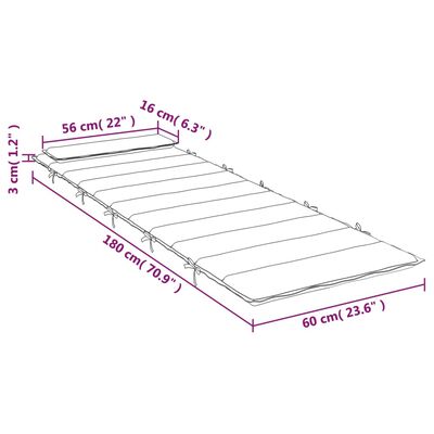 vidaXL Cuscino per Lettino Beige 180x60x3 cm in Tessuto Oxford