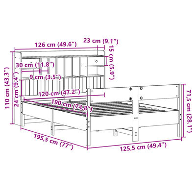 vidaXL Letto Libreria senza Materasso Bianco 120x190 cm Legno di Pino