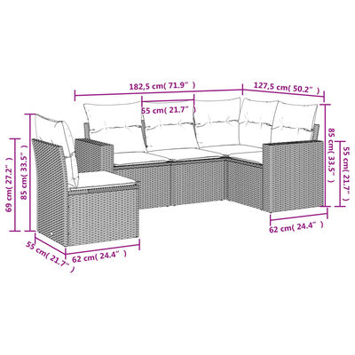 vidaXL Set Divano da Giardino 5 pz con Cuscini Marrone in Polyrattan