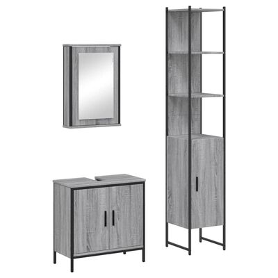 vidaXL Set Mobili da Bagno 3 pz Grigio Sonoma in Legno Multistrato