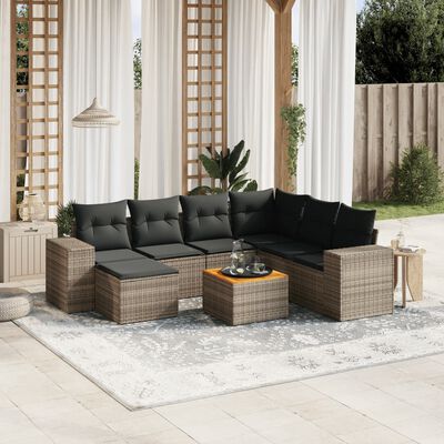 vidaXL Set Divano da Giardino 8 pz con Cuscini Grigio in Polyrattan