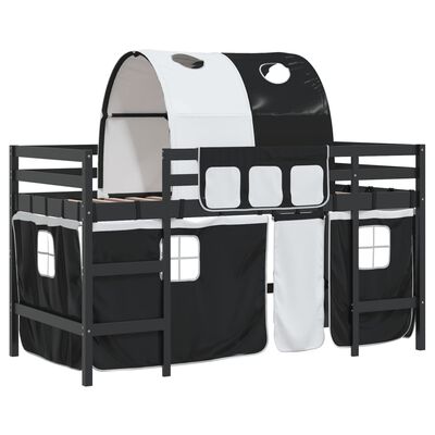 vidaXL Letto a Soppalco con Tunnel Bambini Bianco e Nero 90x200cm Pino