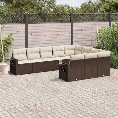 vidaXL Set Divani da Giardino 10pz con Cuscini in Polyrattan Marrone