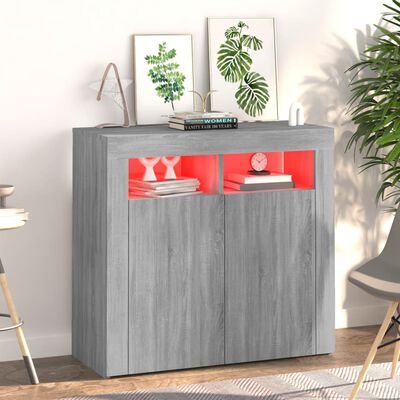 vidaXL Credenza con Luci LED Grigio Sonoma 80x35x75 cm