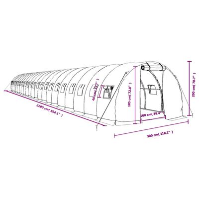 vidaXL Serra con Telaio in Acciaio Bianco 66 m² 22x3x2 m