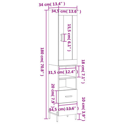 vidaXL Credenza Grigio Sonoma 34,5x34x180 cm in Legno Multistrato