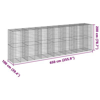 vidaXL Cesto Gabbione con Copertura 650x100x200 cm in Ferro Zincato