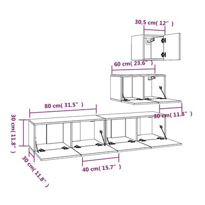 vidaXL Set di Mobili Porta TV 4 pz Rovere Sonoma in Legno Multistrato